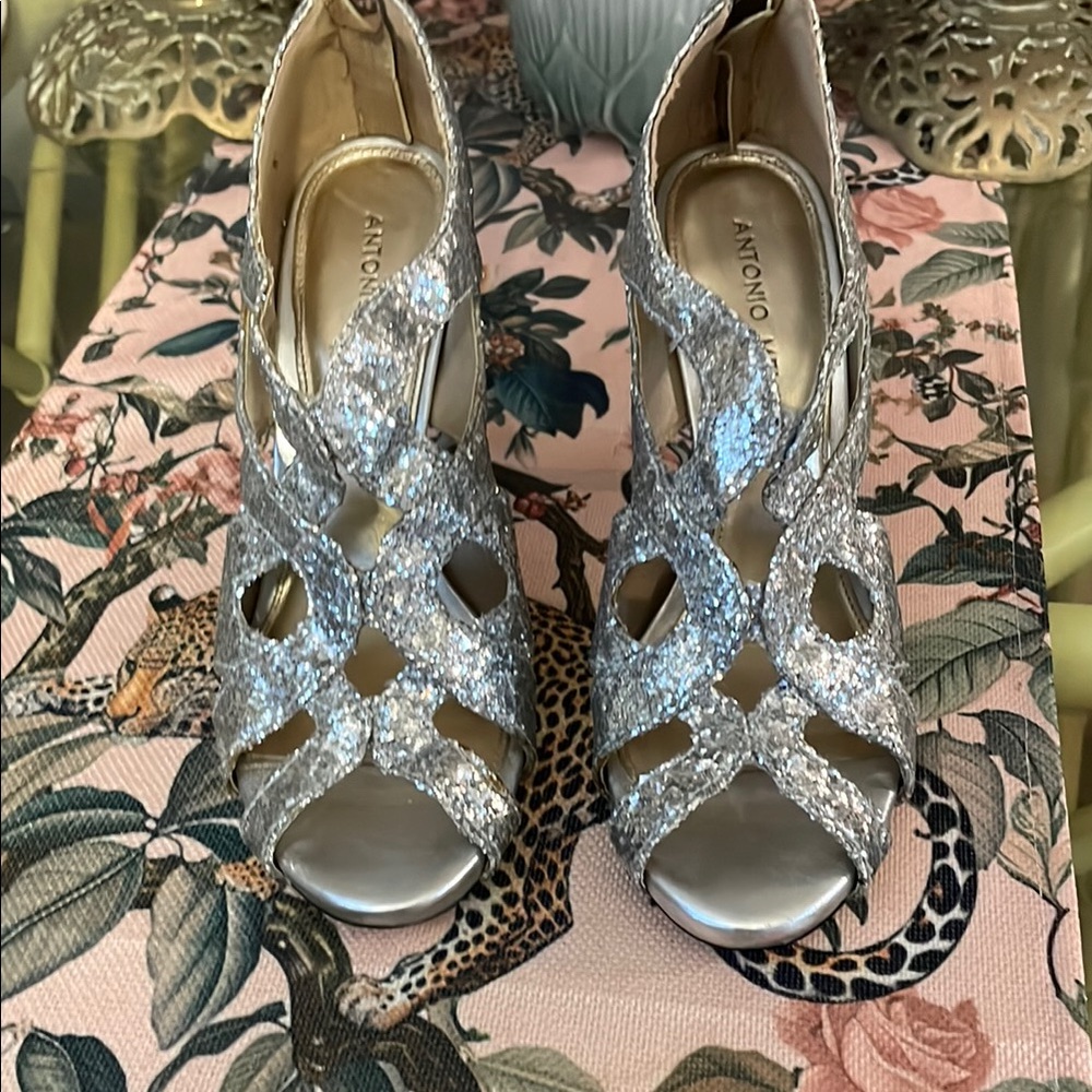 Antonio Melani Silver Heels with Crystal Embellishments